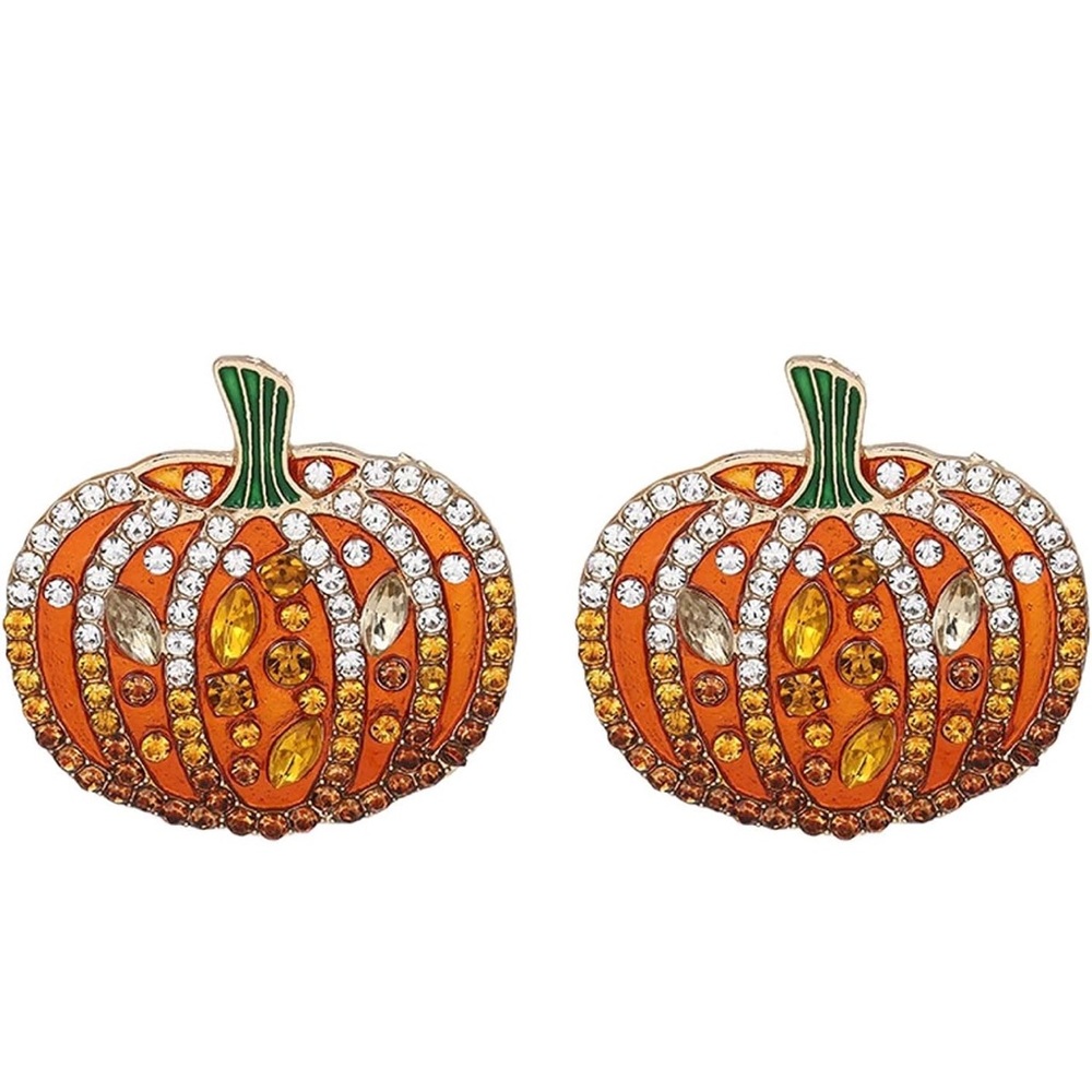 Halloween Pumpkin Earrings Crystal Dripping Oil Earrings Studs Cute Sparkly